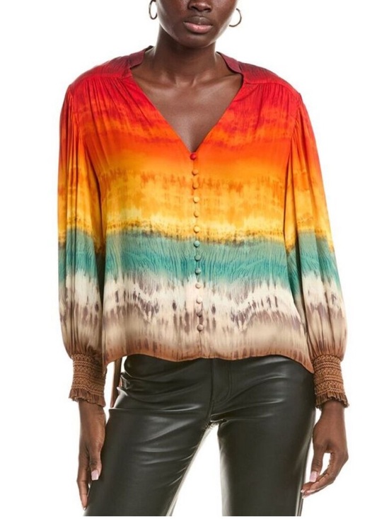 Alice + Olivia Tops - NWT Alice + Olivia Serena Rainbow Tie dye Peasant Top Blouson Boho Colorful Sz L